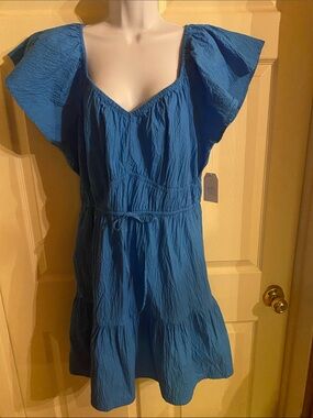 Time and Tru Blue Flutter Sleeve Tiered Sundress